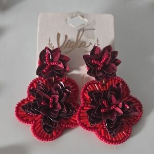 Viola Red Floral Beaded Earrings